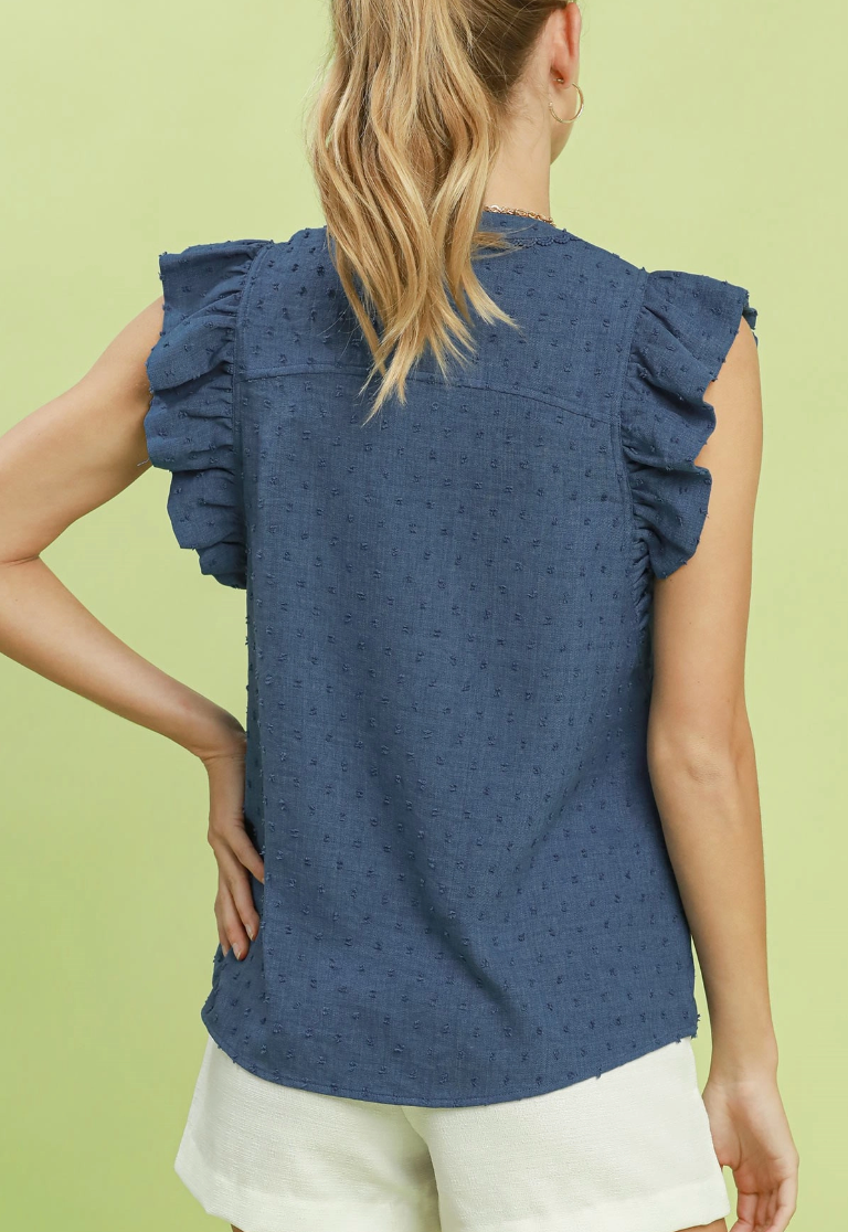 Sweet Retreat Swiss Dot Top in Denim