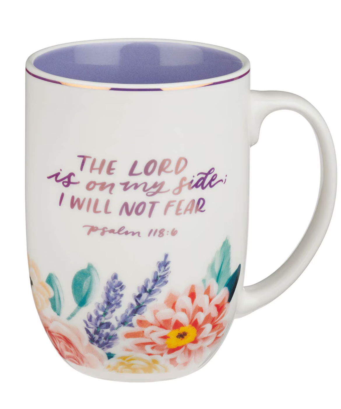 The Lord is on My Side, I Will Not Fear Mug in Cream/Purple