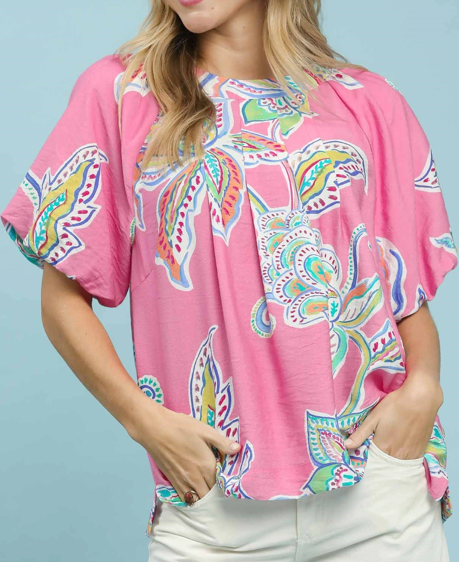 Pink Paisley Print Top