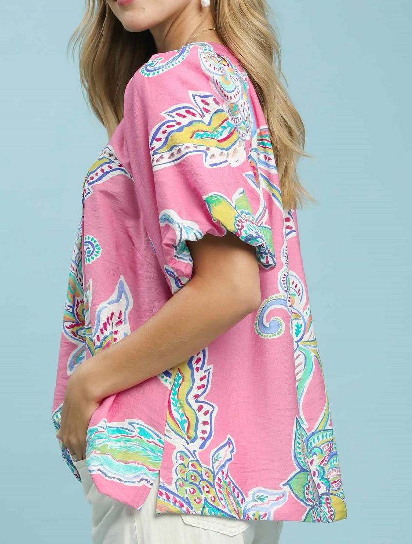 Pink Paisley Print Top