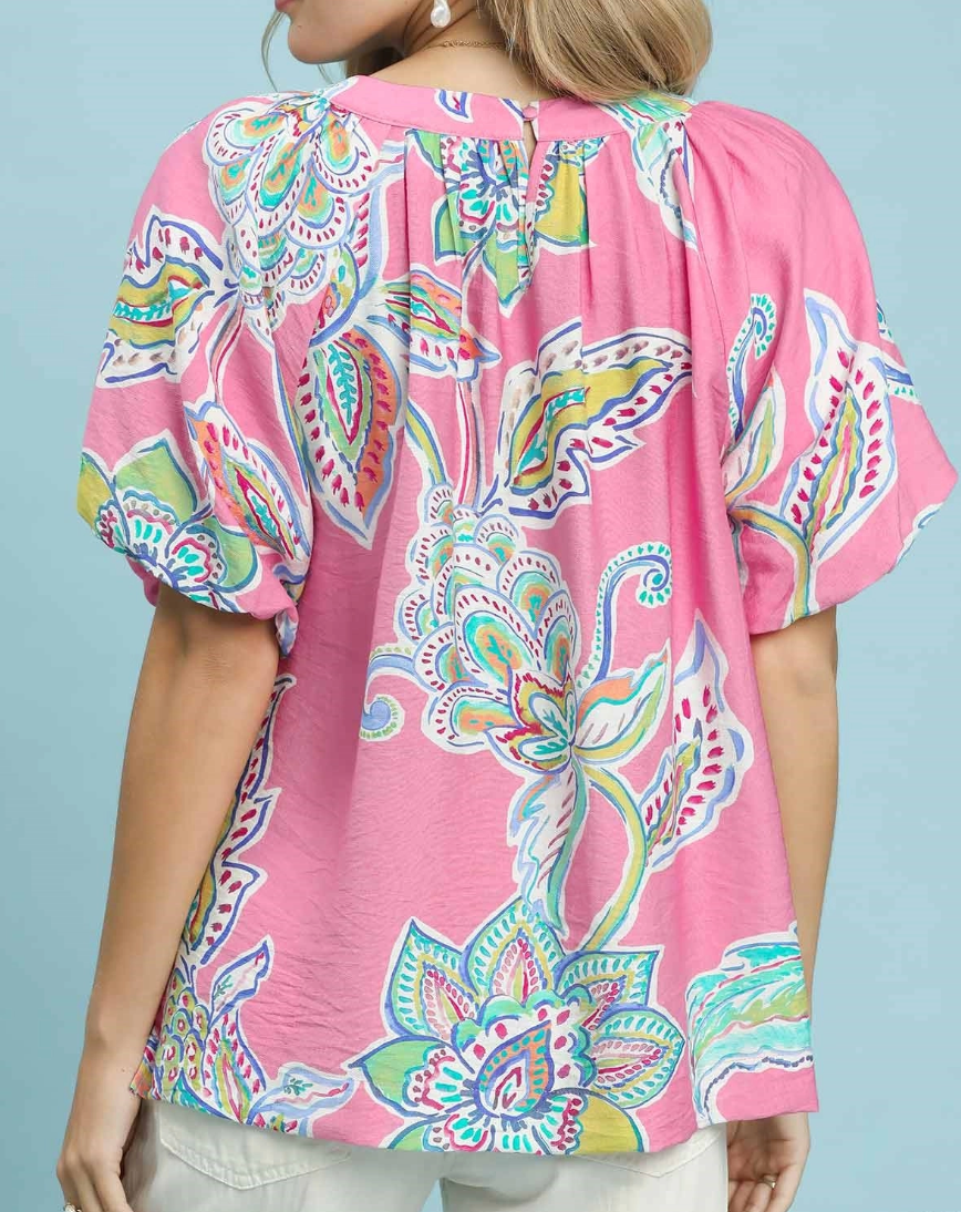 Pink Paisley Print Top