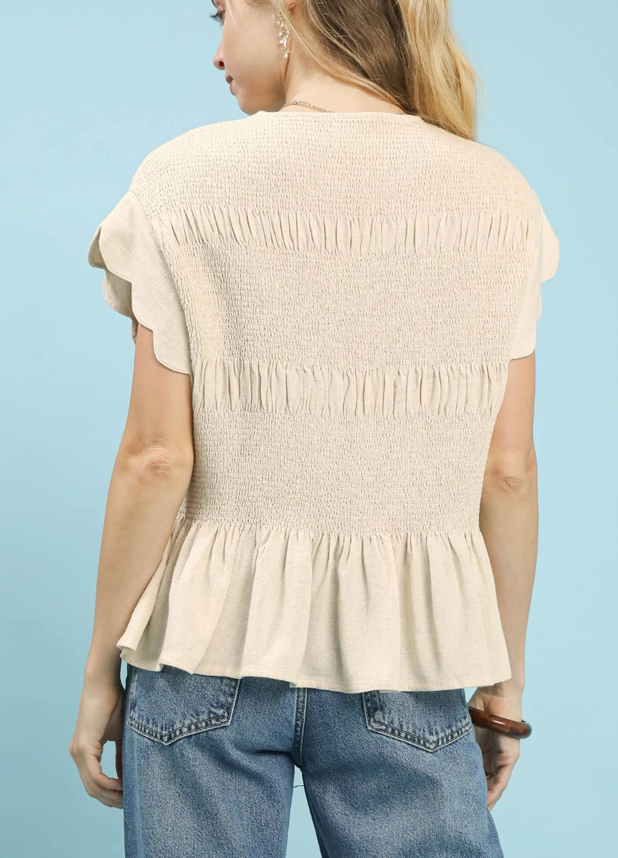 Daily Fit Smocked Top in Steel Blue