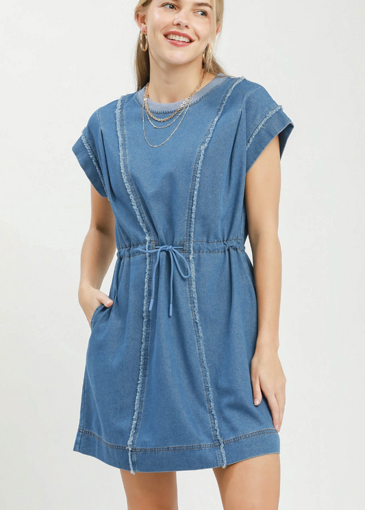 Sweet Denim Drawstring Dress