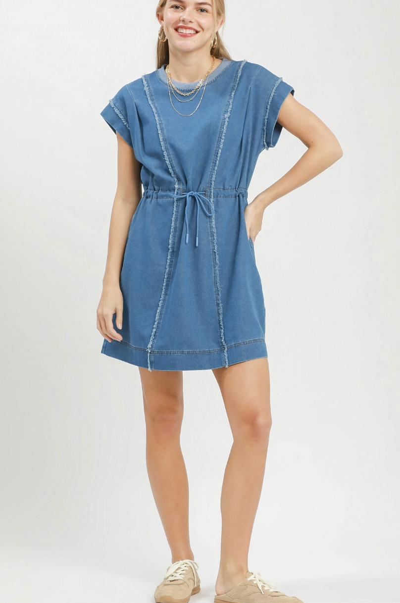 Sweet Denim Drawstring Dress