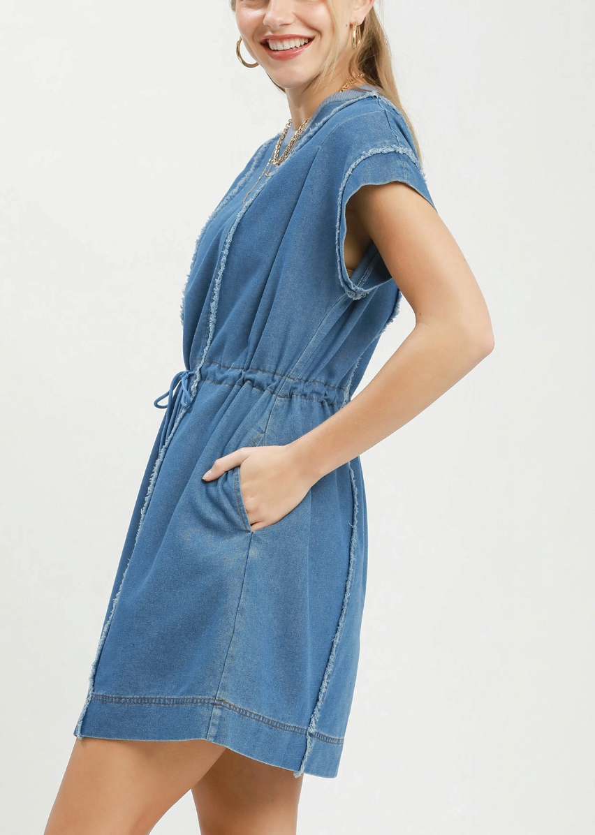 Sweet Denim Drawstring Dress