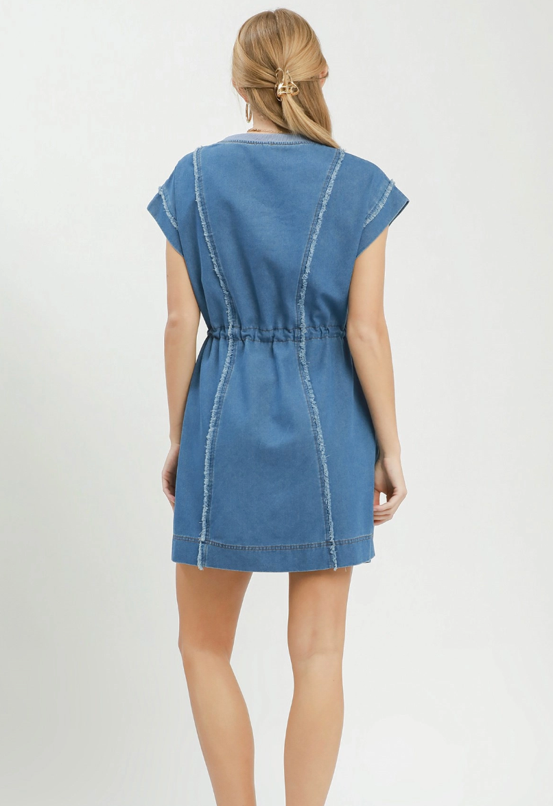 Sweet Denim Drawstring Dress
