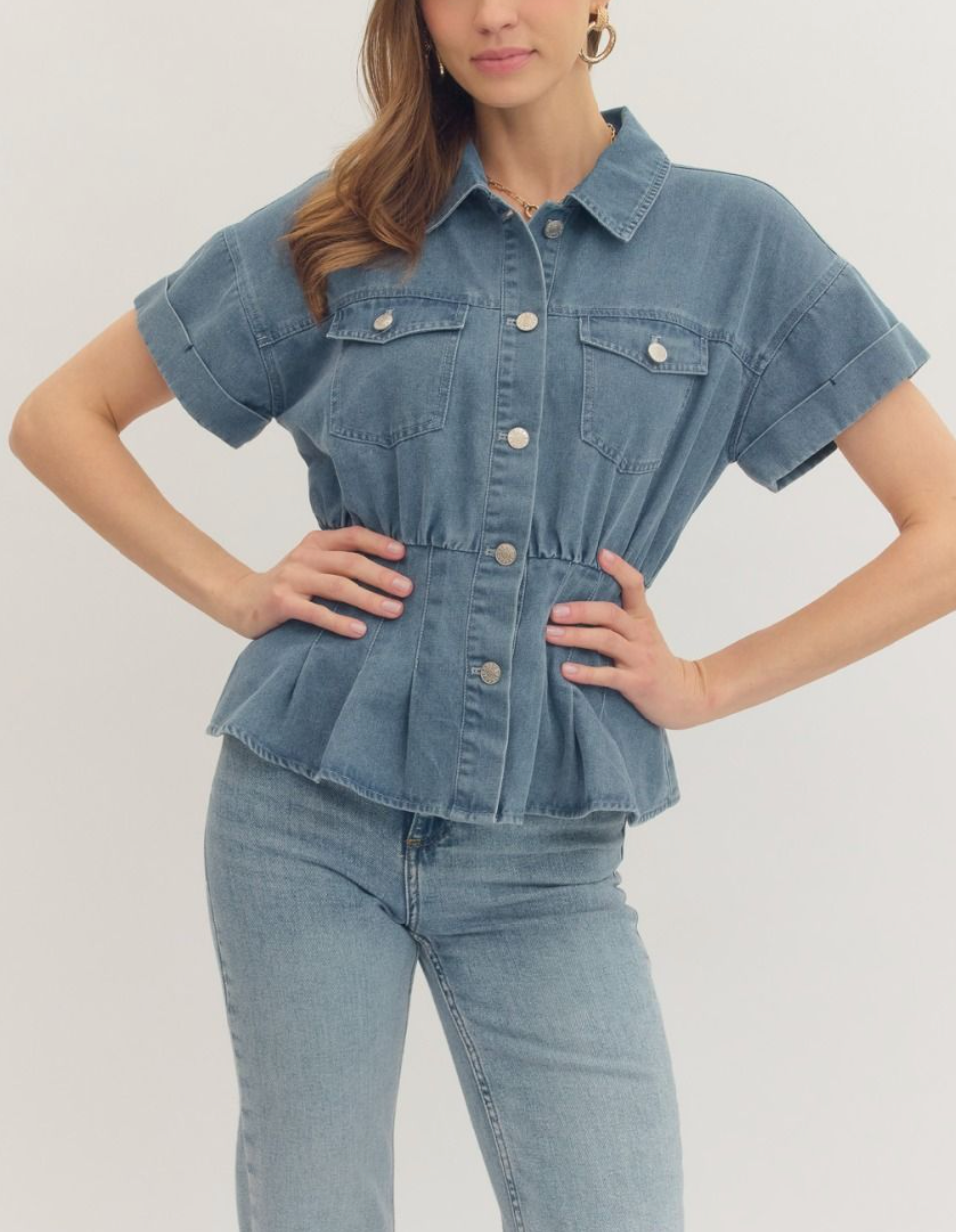 Casual Charm Denim Peplum Top