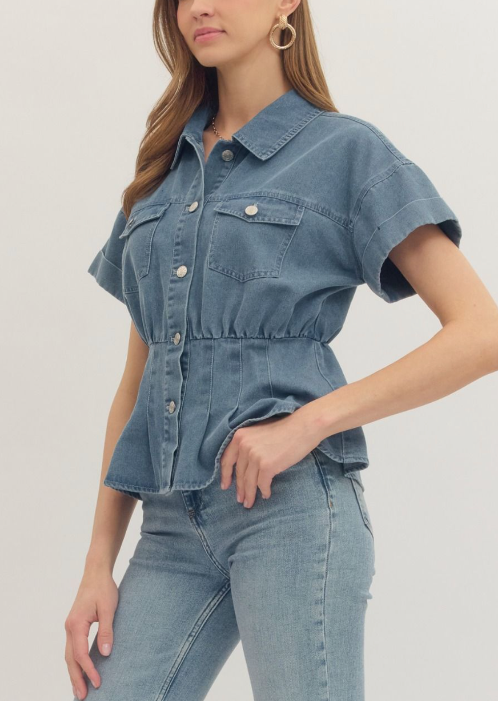 Casual Charm Denim Peplum Top
