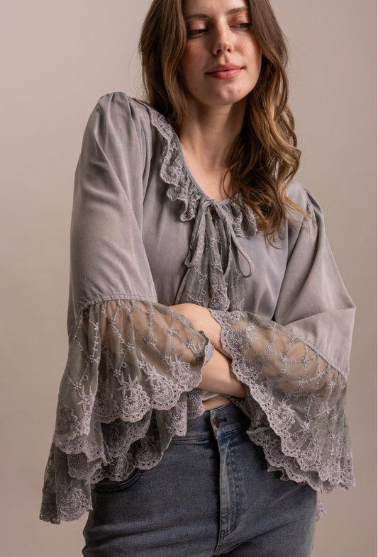 Lovely Lace Trim Tie Top