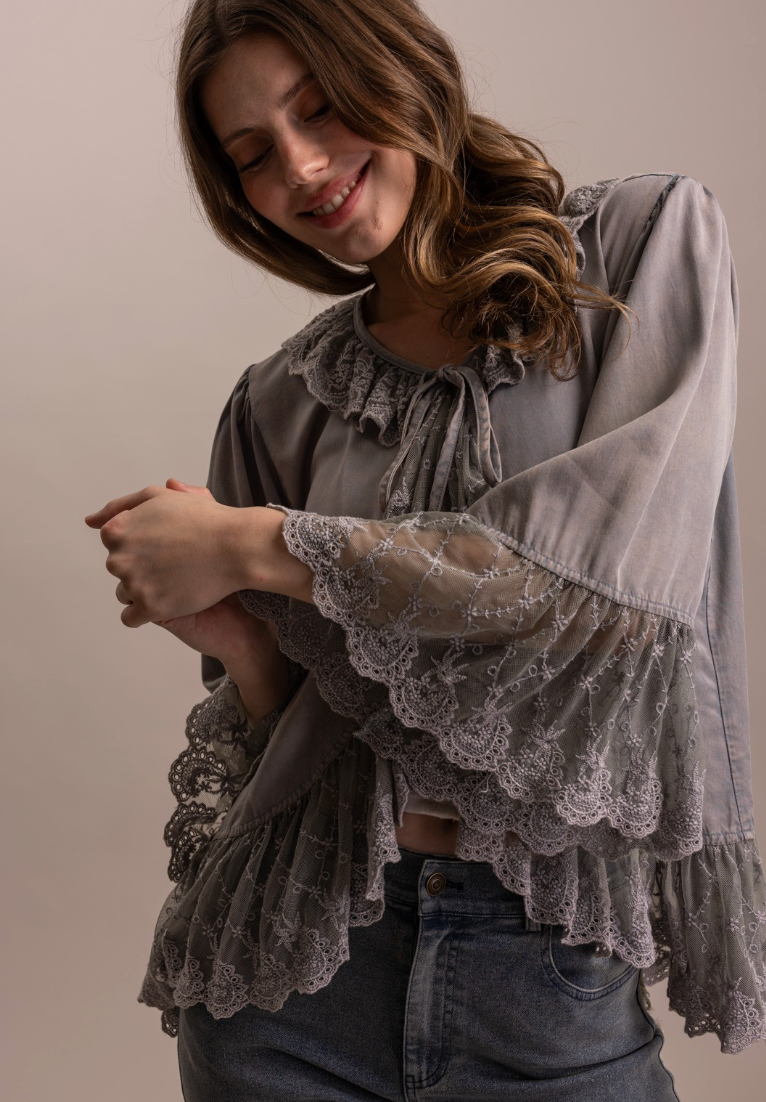 Lovely Lace Trim Tie Top