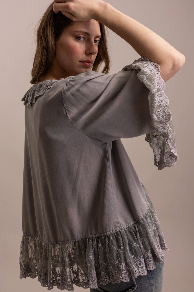 Lovely Lace Trim Tie Top
