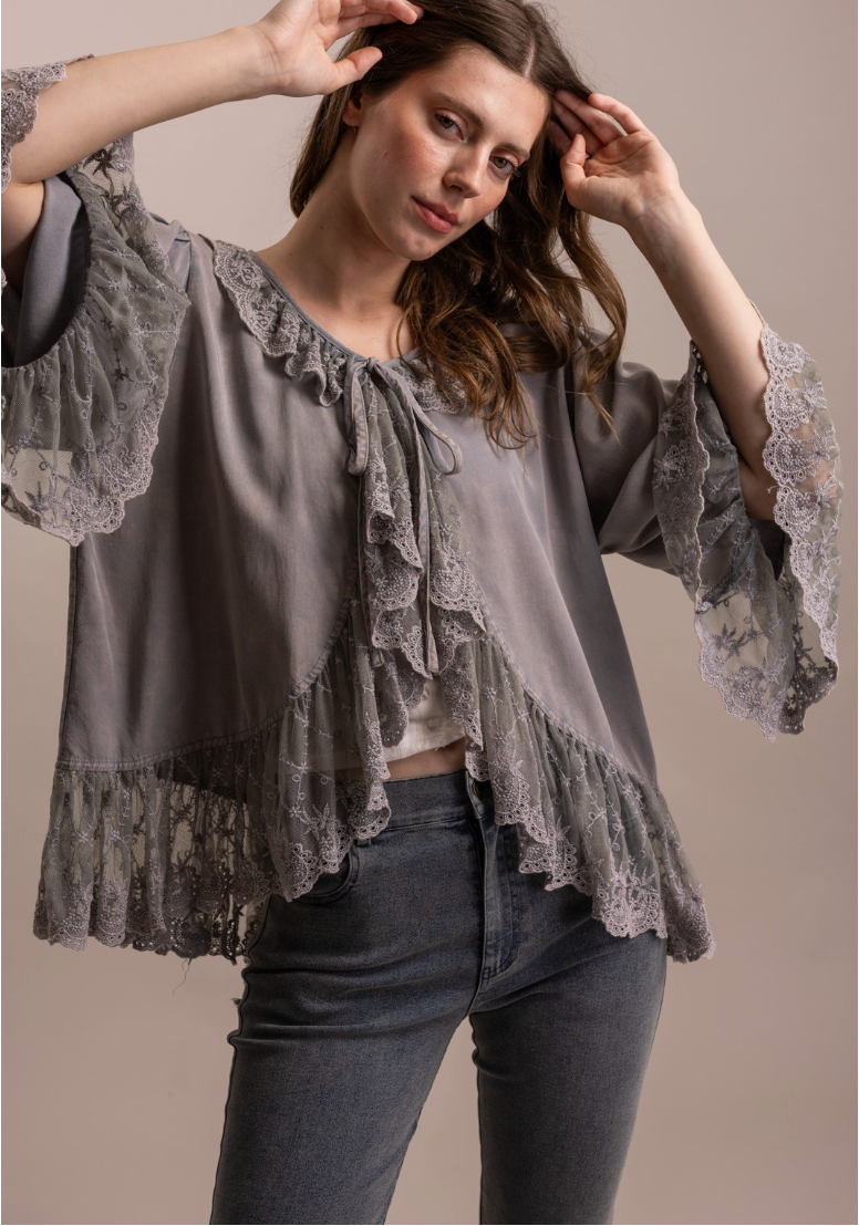 Lovely Lace Trim Tie Top