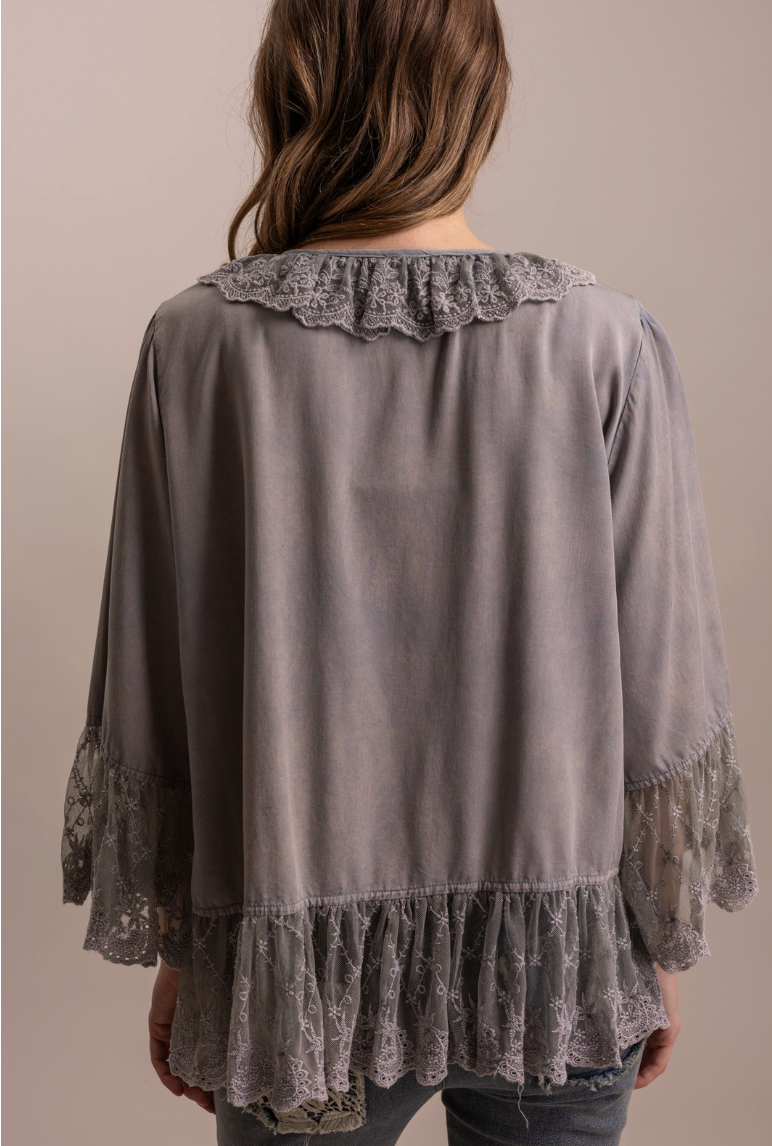 Lovely Lace Trim Tie Top