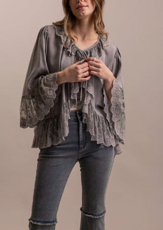 Lovely Lace Trim Tie Top