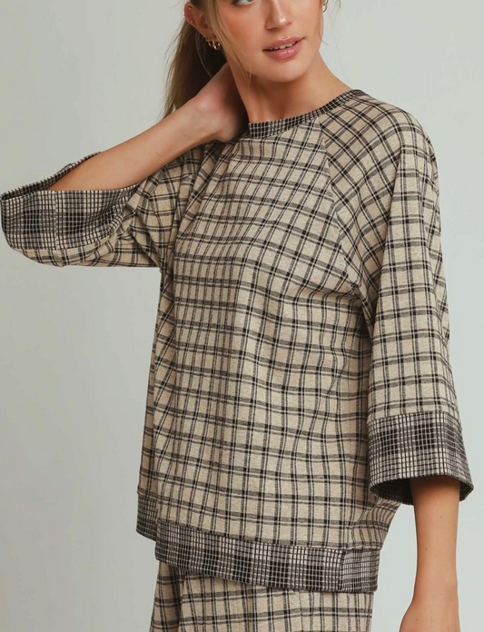 Cool Days Plaid Top in Oatmeal