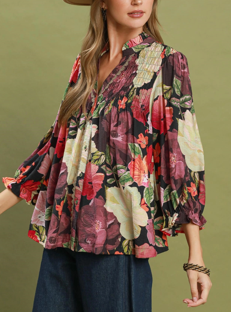 Falling For Floral Mixed Top