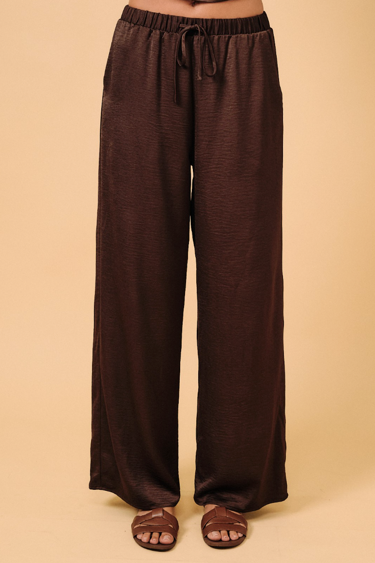 Chocolate Crinkled Satin Pants