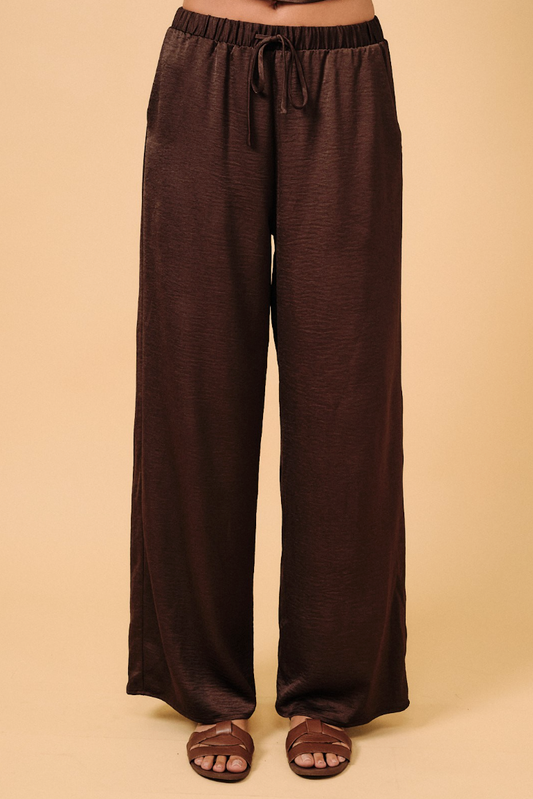 Chocolate Crinkled Satin Pants