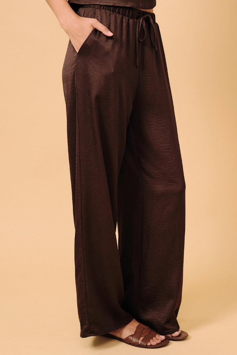 Chocolate Crinkled Satin Pants