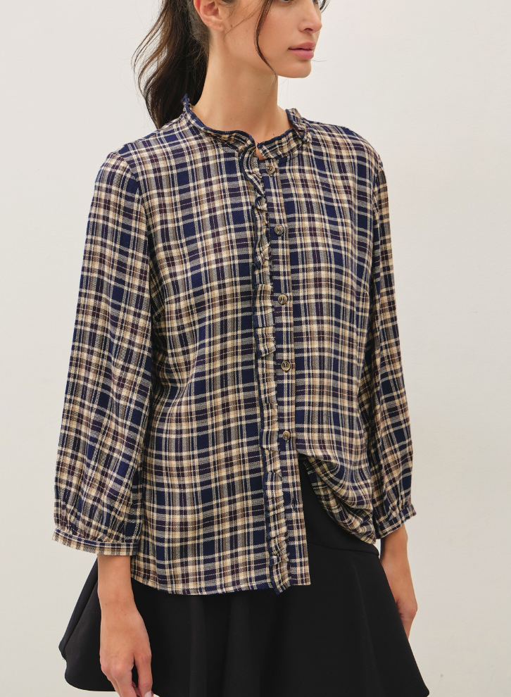 Plaid Season Ruffle Neck Top
