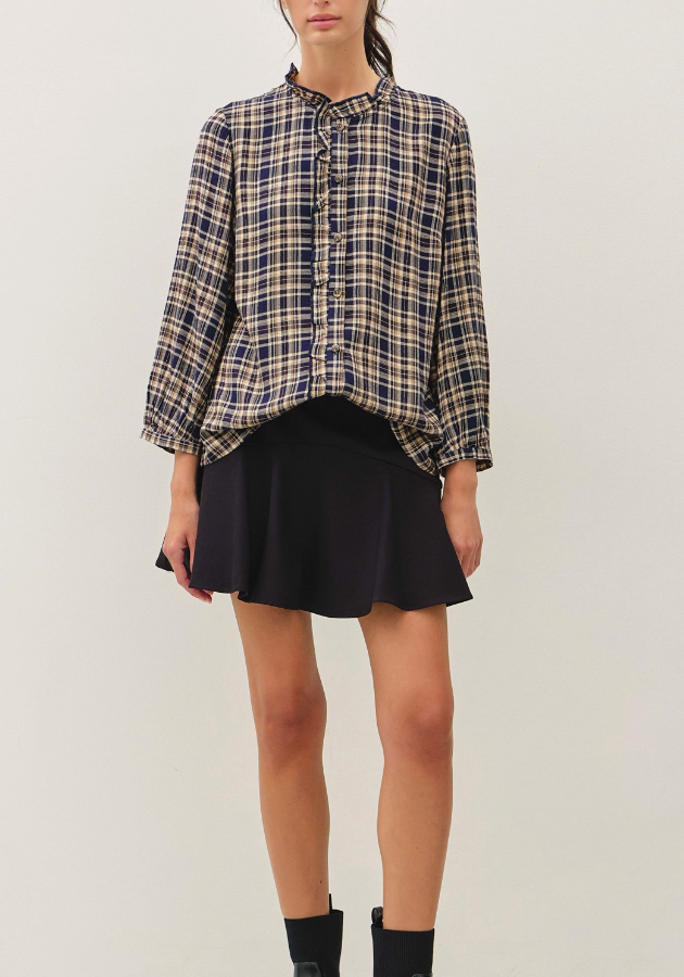 Plaid Season Ruffle Neck Top