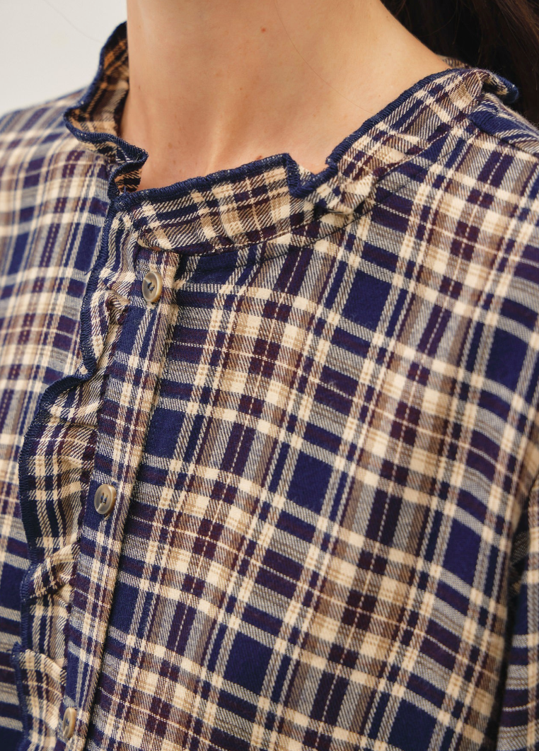 Plaid Season Ruffle Neck Top