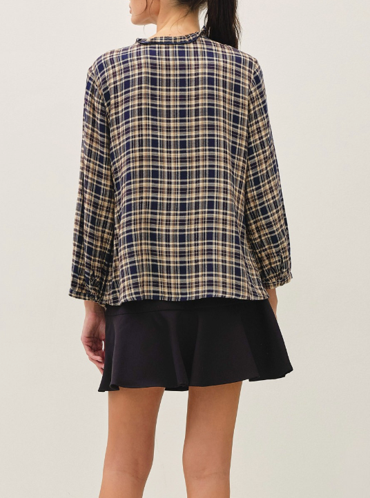 Plaid Season Ruffle Neck Top