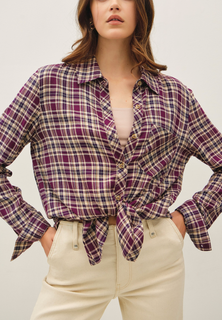 Plaid You're Mine Flannel Top in Plum