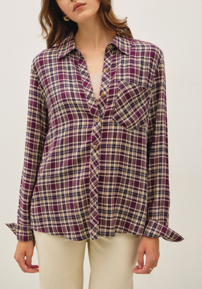 Plaid You're Mine Flannel Top in Plum