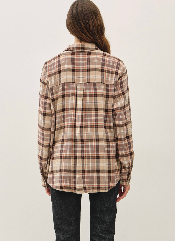 Plaid Happiness Flannel Top in Taupe