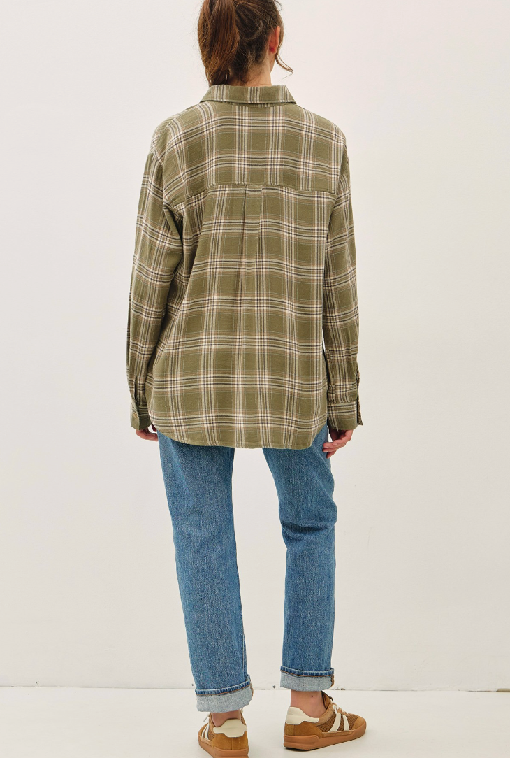 Plaid Happiness Flannel Top in Olive