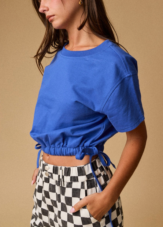 Tied Up Drawstring Tee in Royal