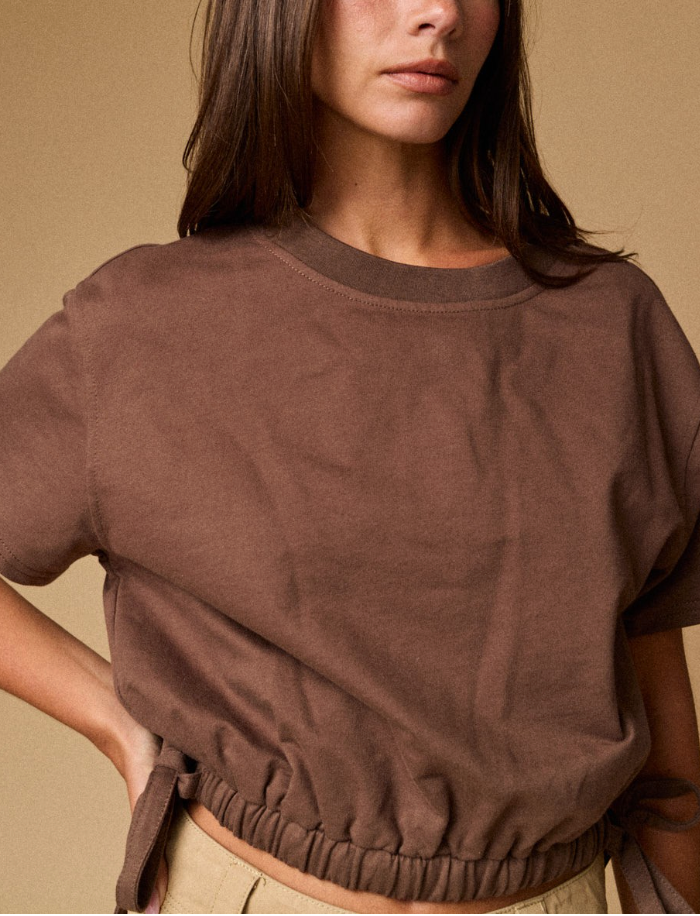 Tied Up Drawstring Tee in Brown
