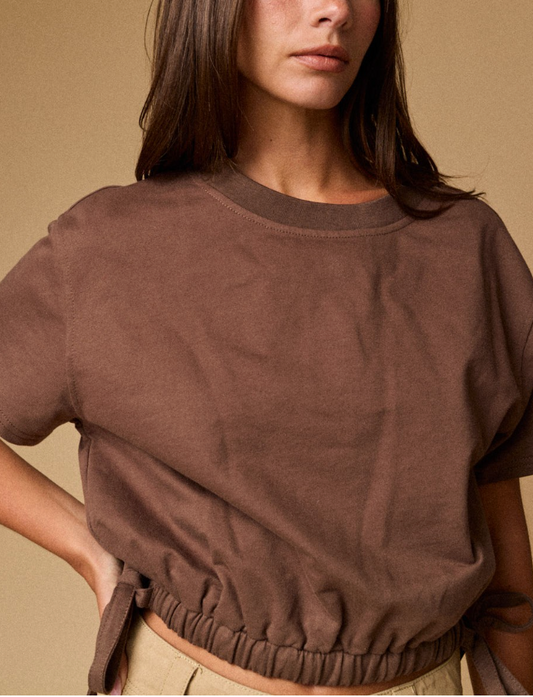 Tied Up Drawstring Tee in Brown