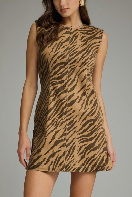 Zandie Zebra Print Dress in Camel