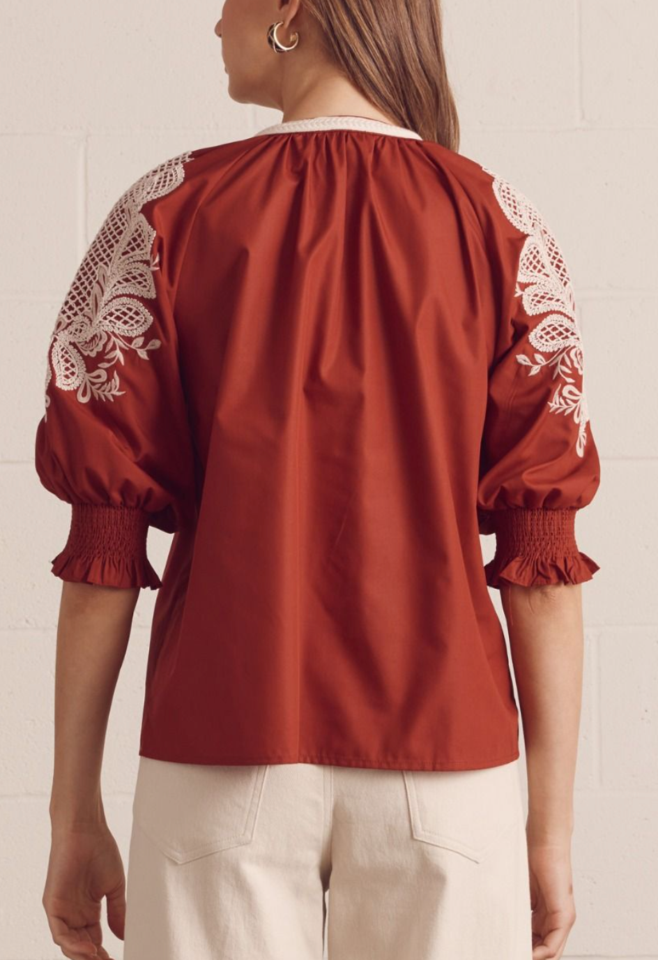 Embrace Embroidered Top in Brick