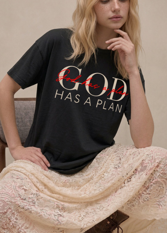 God Has A Plan Tee in Charcoal