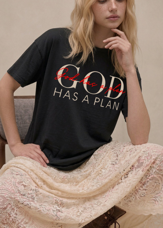 God Has A Plan Tee in Charcoal