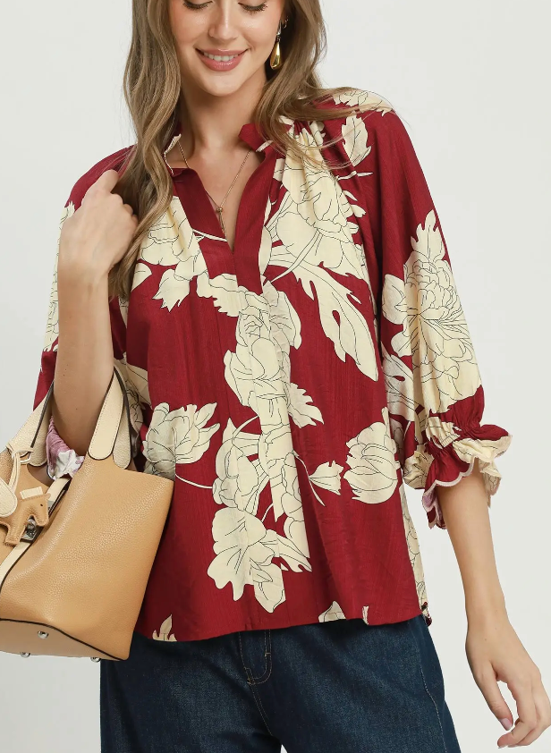 Faithful Floral Top in Burgundy
