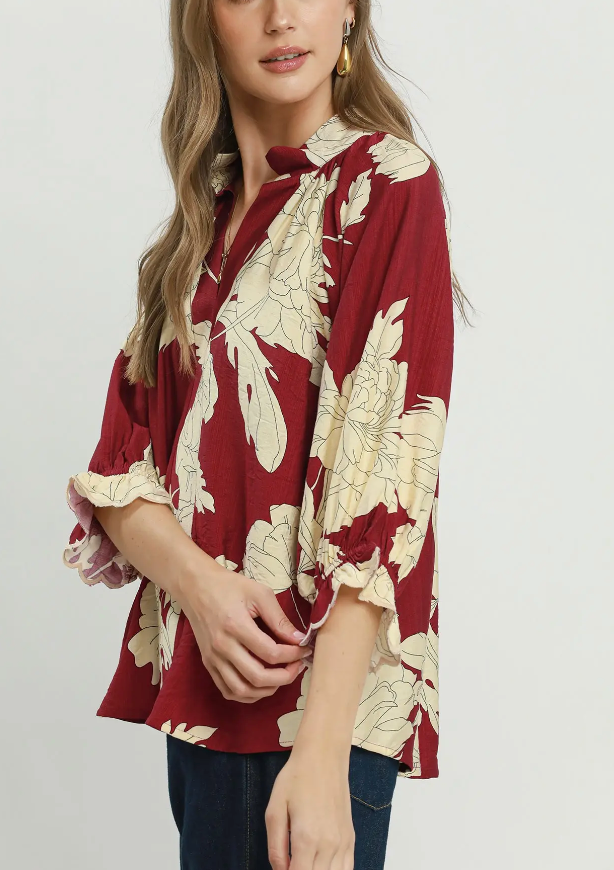 Faithful Floral Top in Burgundy