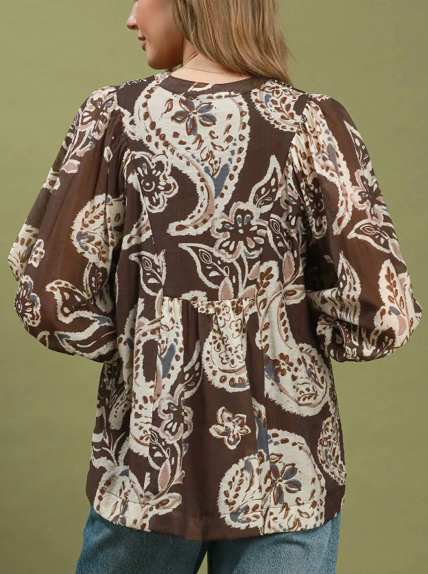 Embraced Paisley Print Top in Brown