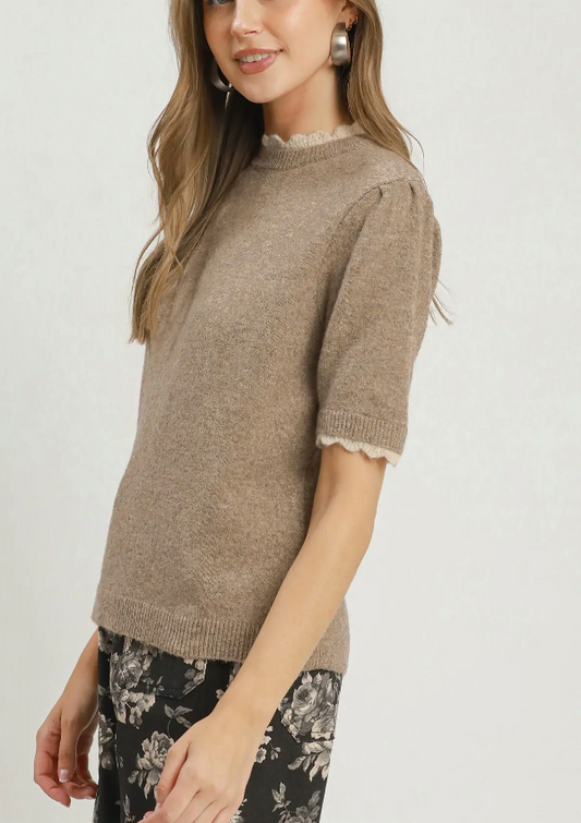 Love You Latte Scalloped Trim Sweater Top