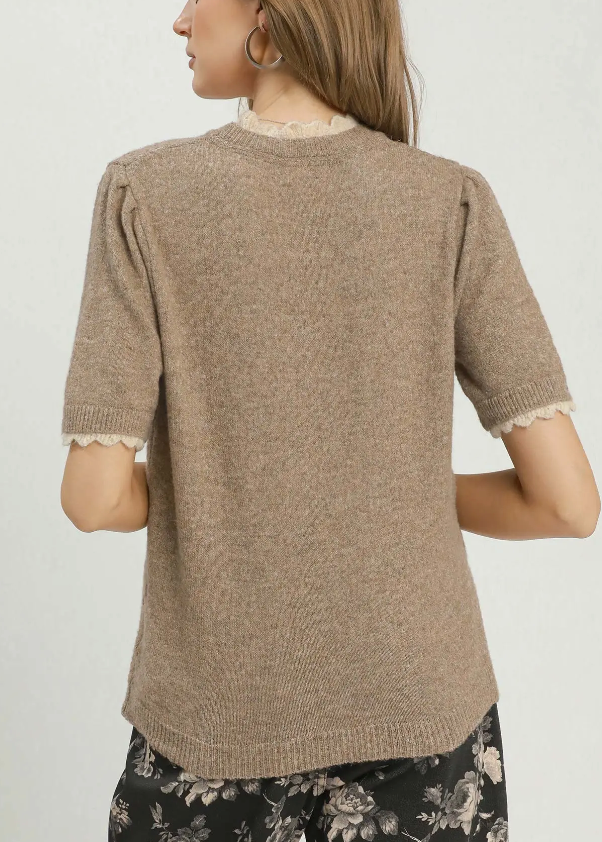 Love You Latte Scalloped Trim Sweater Top