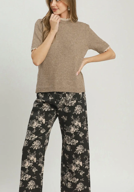 Love You Latte Scalloped Trim Sweater Top