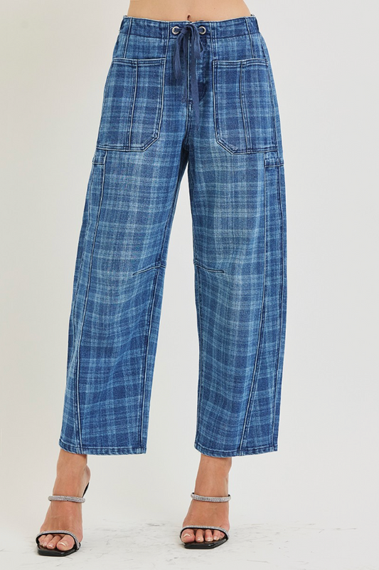 Happy Plaid Barrel Jean by Risen