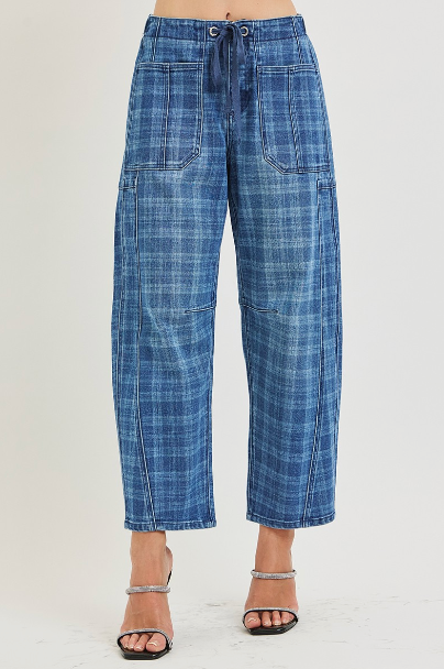 Happy Plaid Barrel Jean by Risen