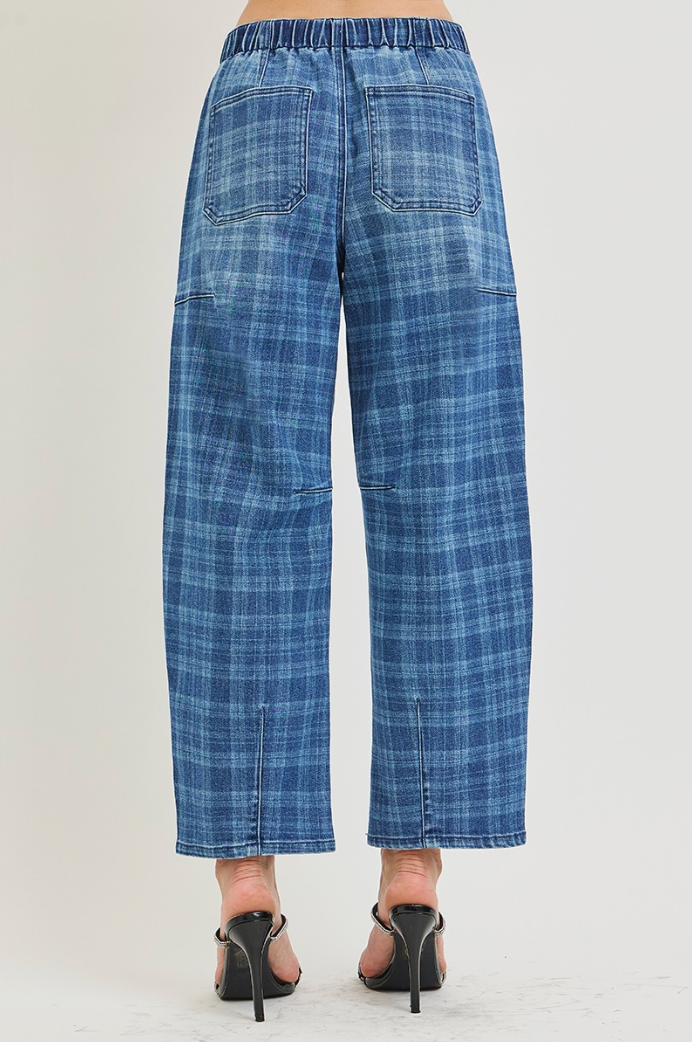 Happy Plaid Barrel Jean by Risen