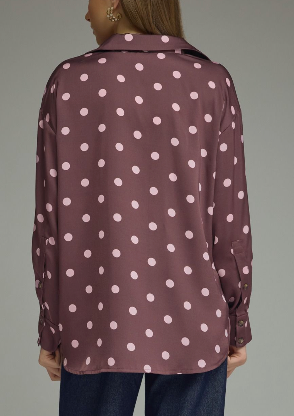 Delightful Day Polka Dot Top in Plum