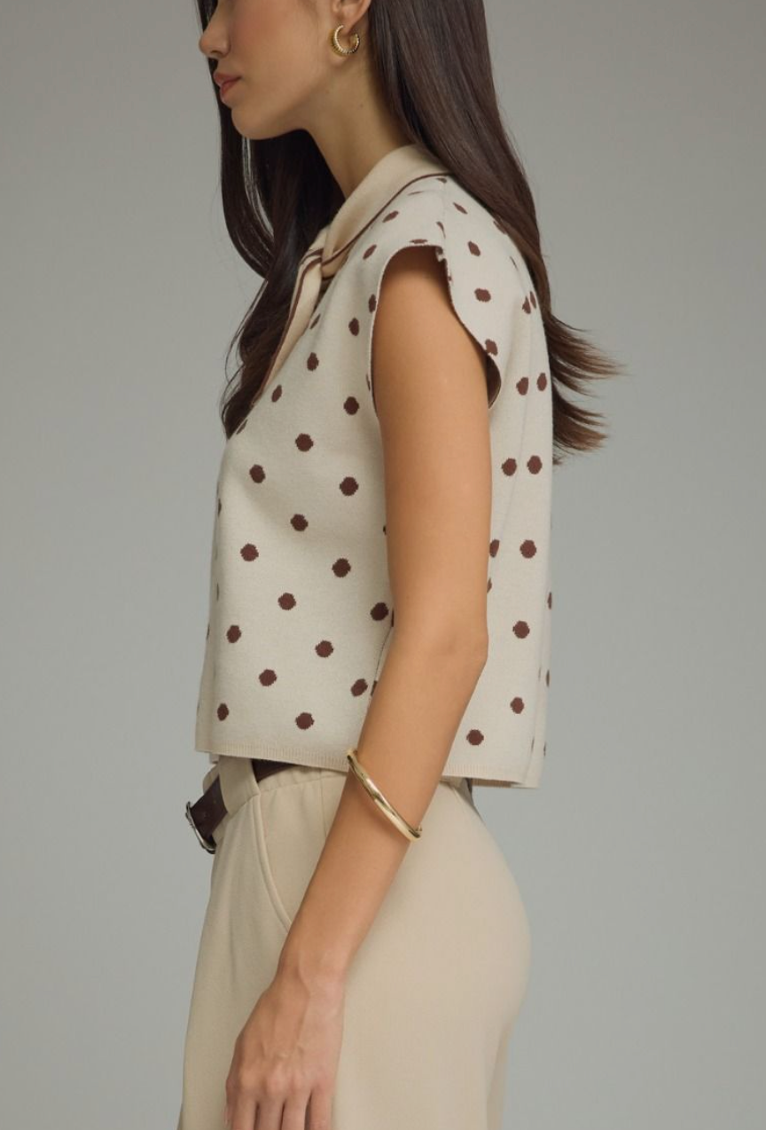 Sophisticated Polka Dot Sweater Top in Ecru