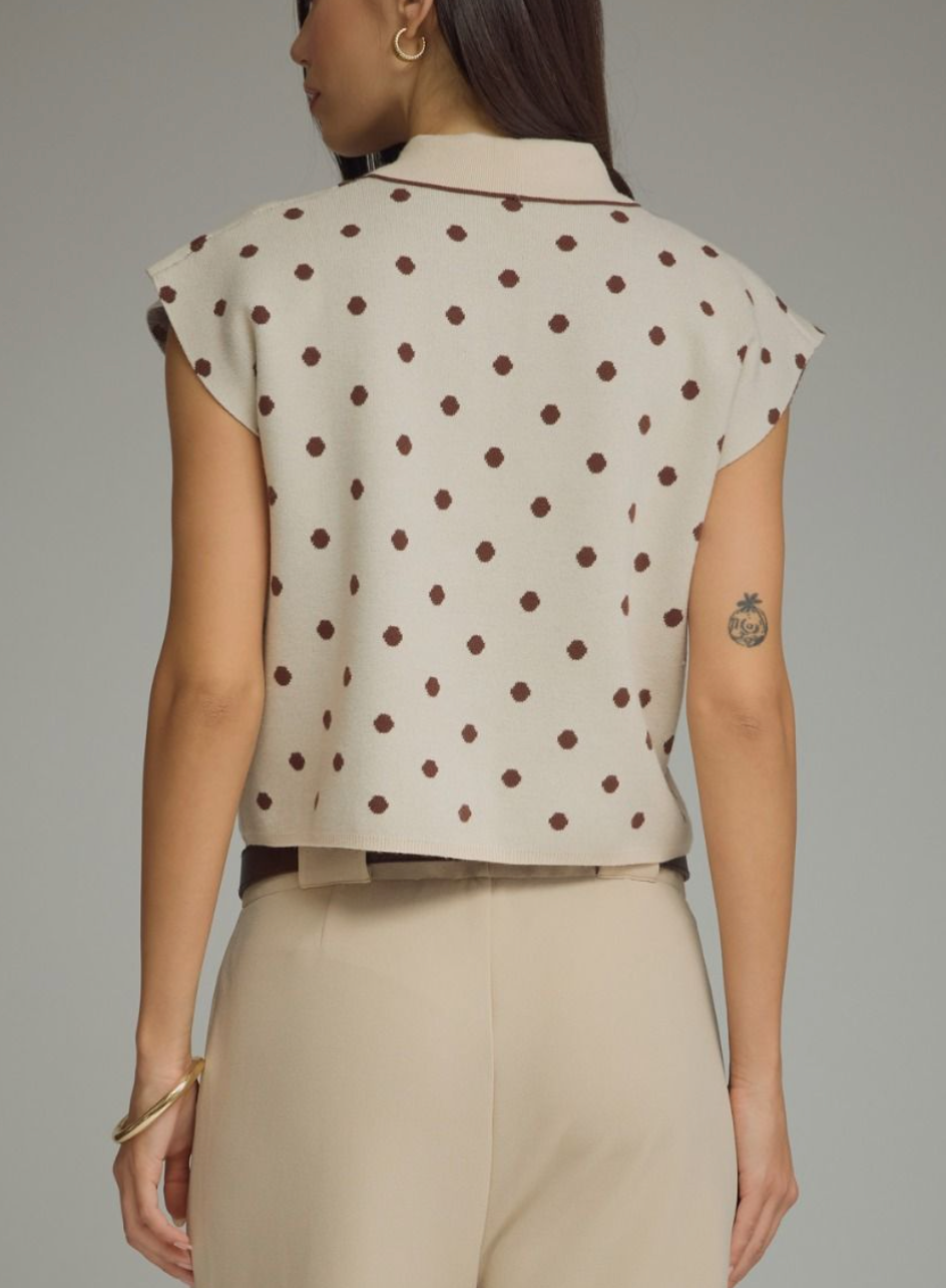 Sophisticated Polka Dot Sweater Top in Ecru
